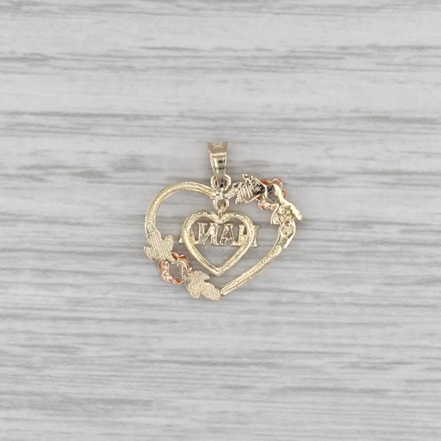 Nana Floral Heart Pendant 10k Yellow Rose Gold Grandmother Keepsake Gift