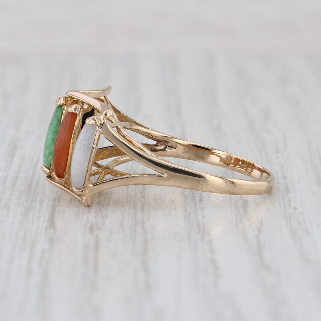 Jadeite Jade Marquise Cabochon 5-Stone Ring 14k Yellow Gold Size 9.5