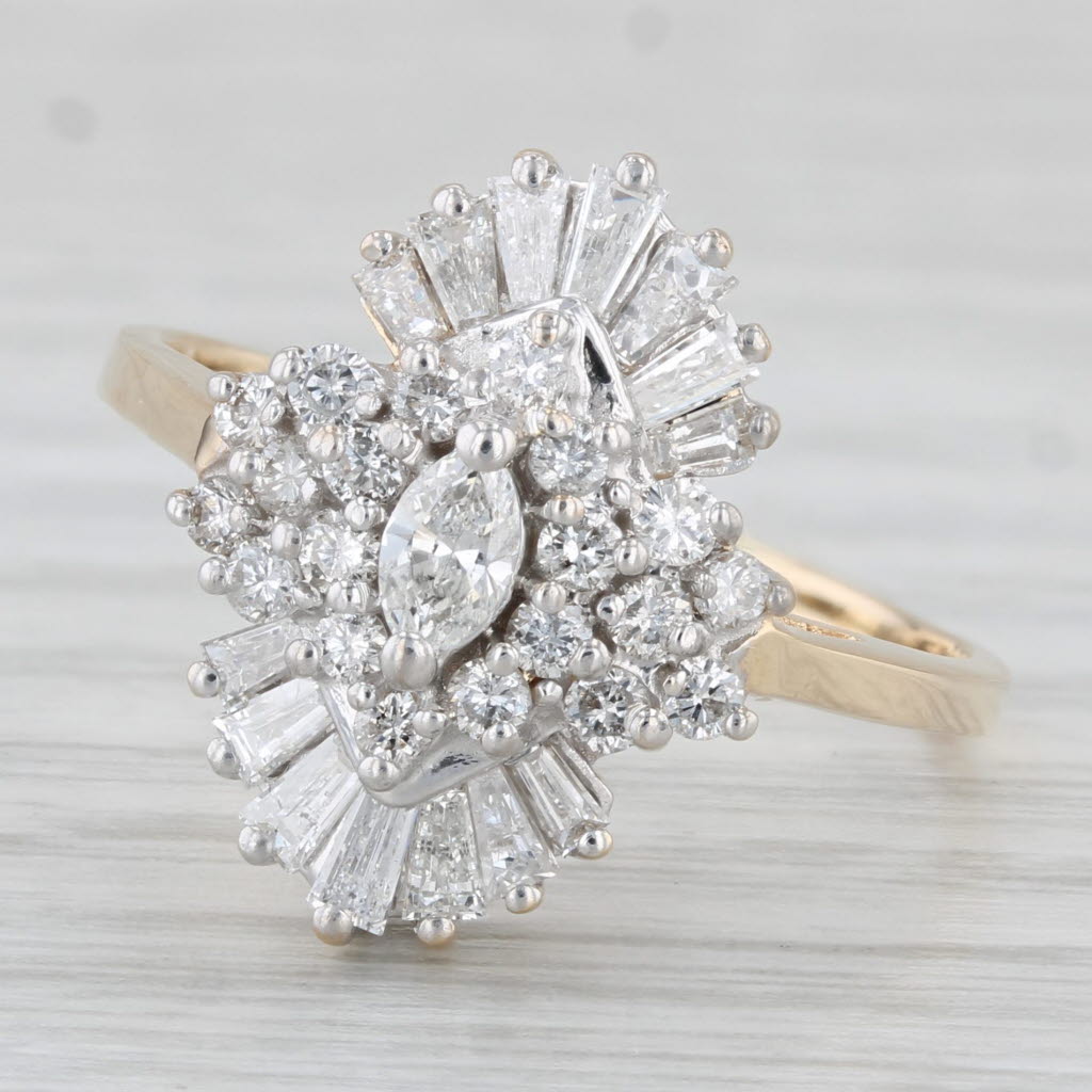 Light Gray 0.73ctw Diamond Cluster Engagement Ring 14k Yellow Gold Size 9