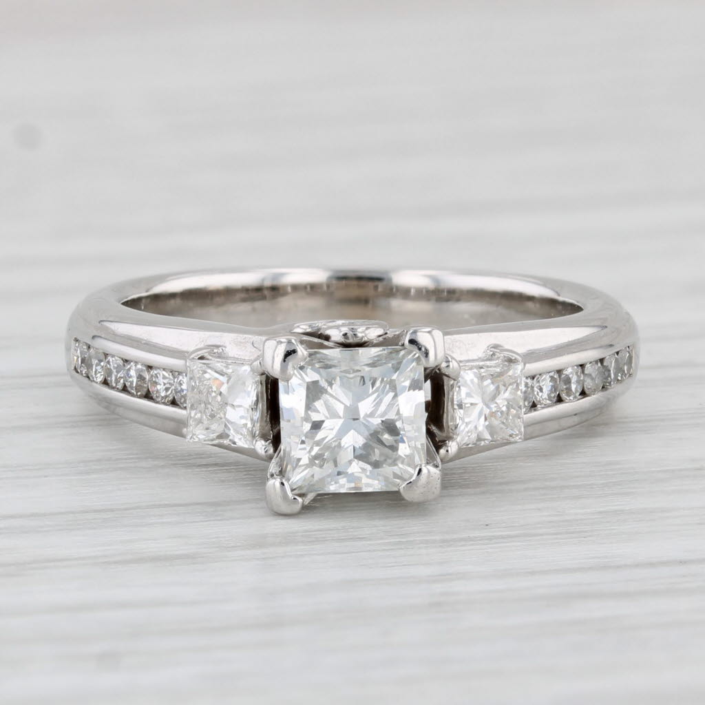 Light Gray 1.42ctw Princess Diamond Engagement Ring 14k White Gold Solitaire with Accents