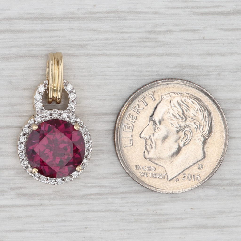 Light Gray 3.15ctw Rhodolite Garnet Diamond Halo Pendant 14k Yellow Gold