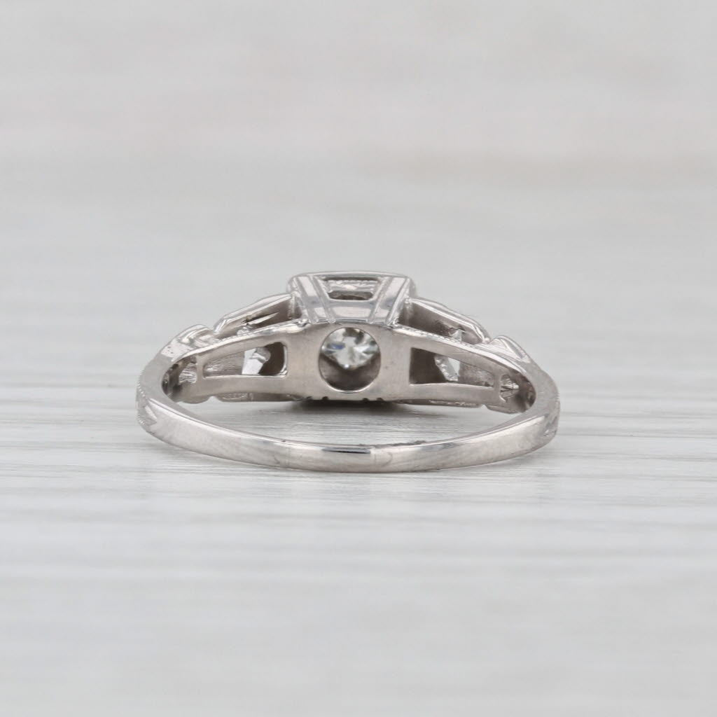 Vintage 0.14ct Transitional Cut Diamond Engagement Ring 18k White Gold Size 5