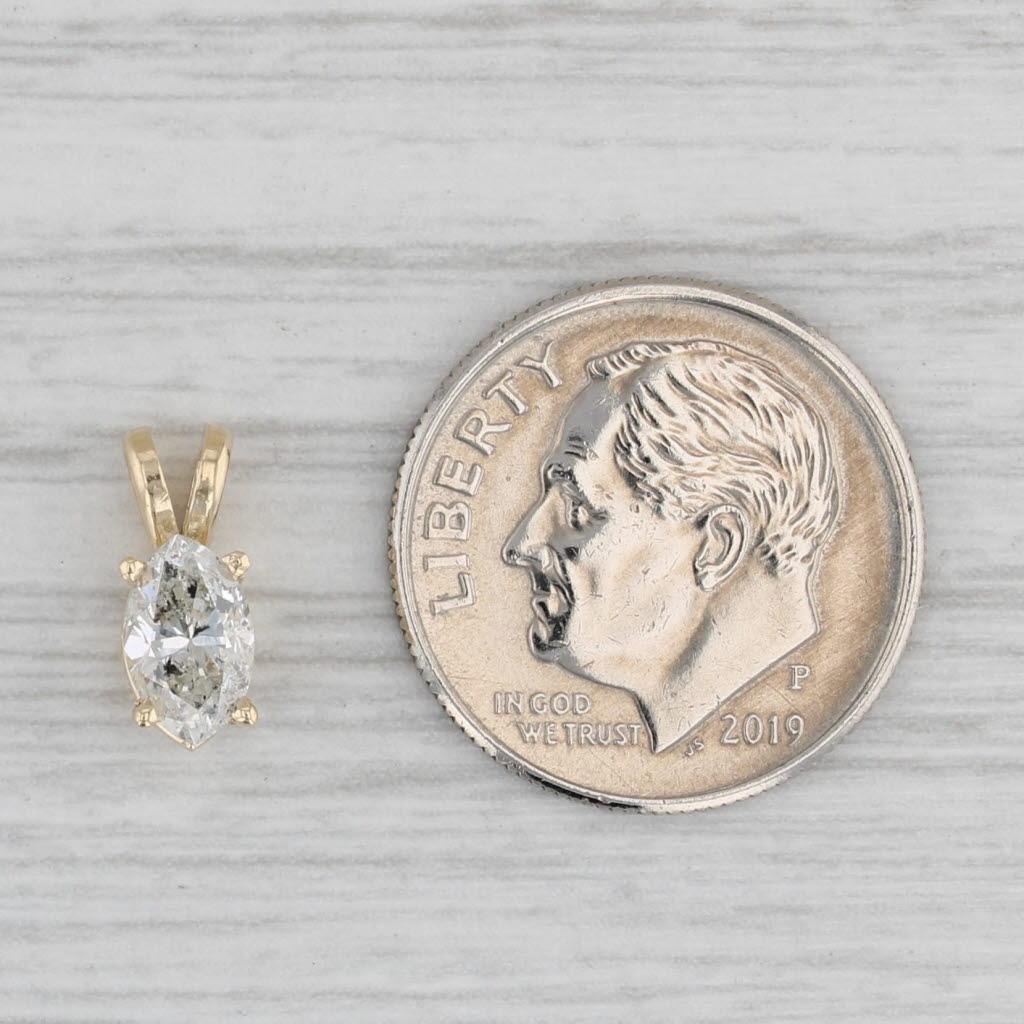 Gray 0.69ct Marquise Diamond Solitaire Pendant 14k Yellow Gold Small Drop