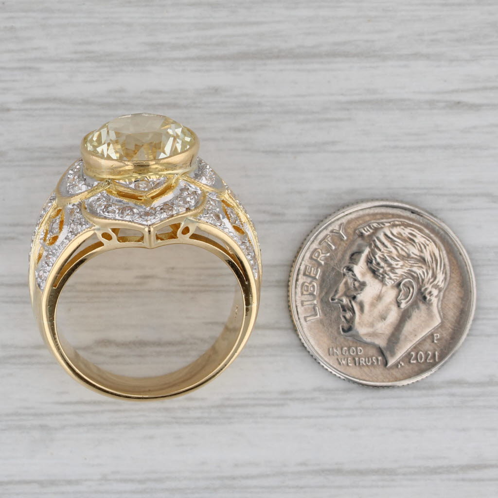 Gray Lab Created Yellow Sapphire Diamond Cocktail Ring 18k Yellow Gold Size 6.75