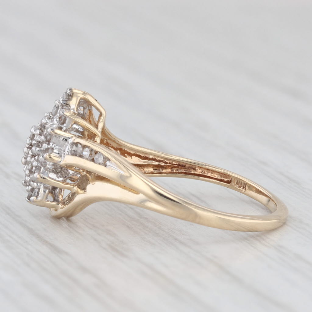 Light Gray 0.15ctw Diamond Cluster Bypass Ring 10k Yellow Gold Size 7 Engagement