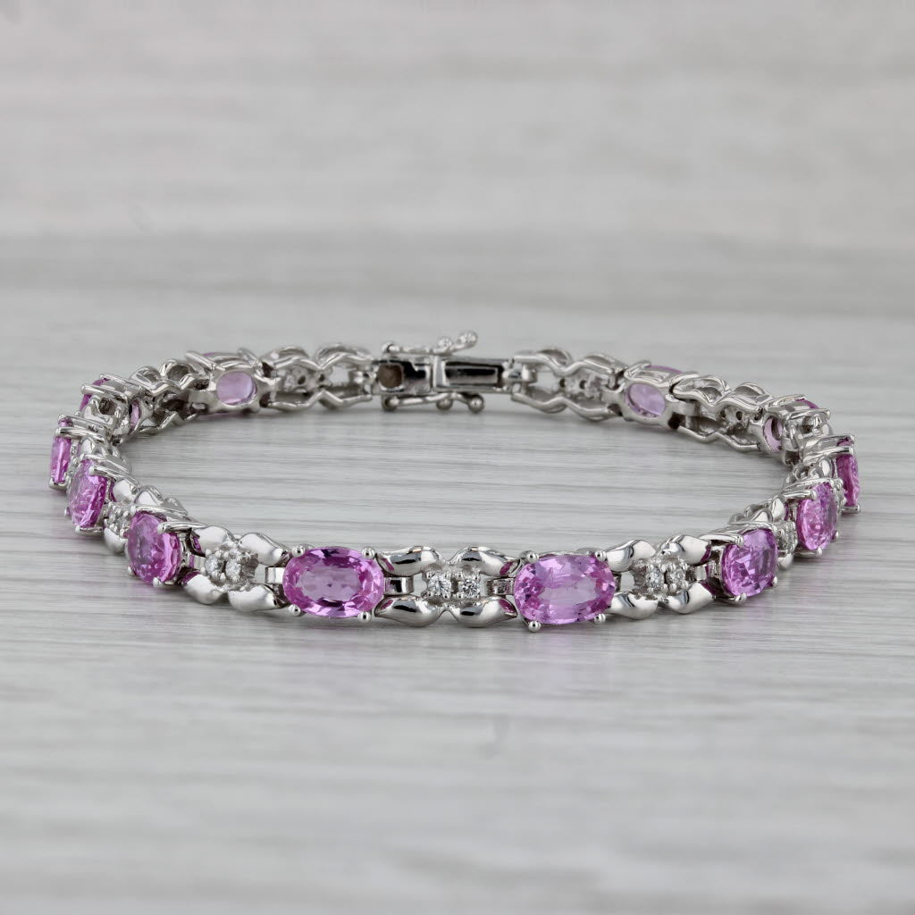 Gray 7.63ctw Pink Sapphire Diamond Tennis Bracelet 18k White Gold 6.75"