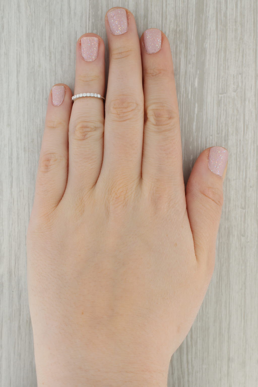 Tan 0.20ctw Diamond Wedding Band 14k White Gold Size 3.5 Stackable Ring