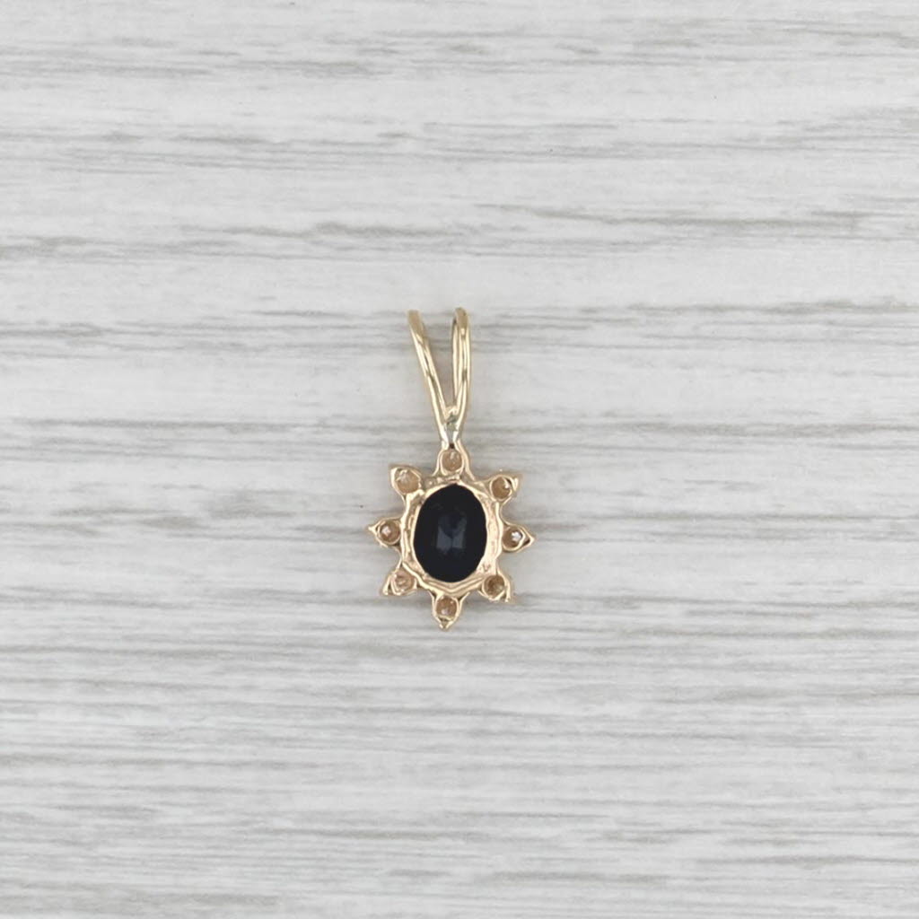 1.24ctw Blue Sapphire Diamond Halo Pendant 14k Yellow Gold