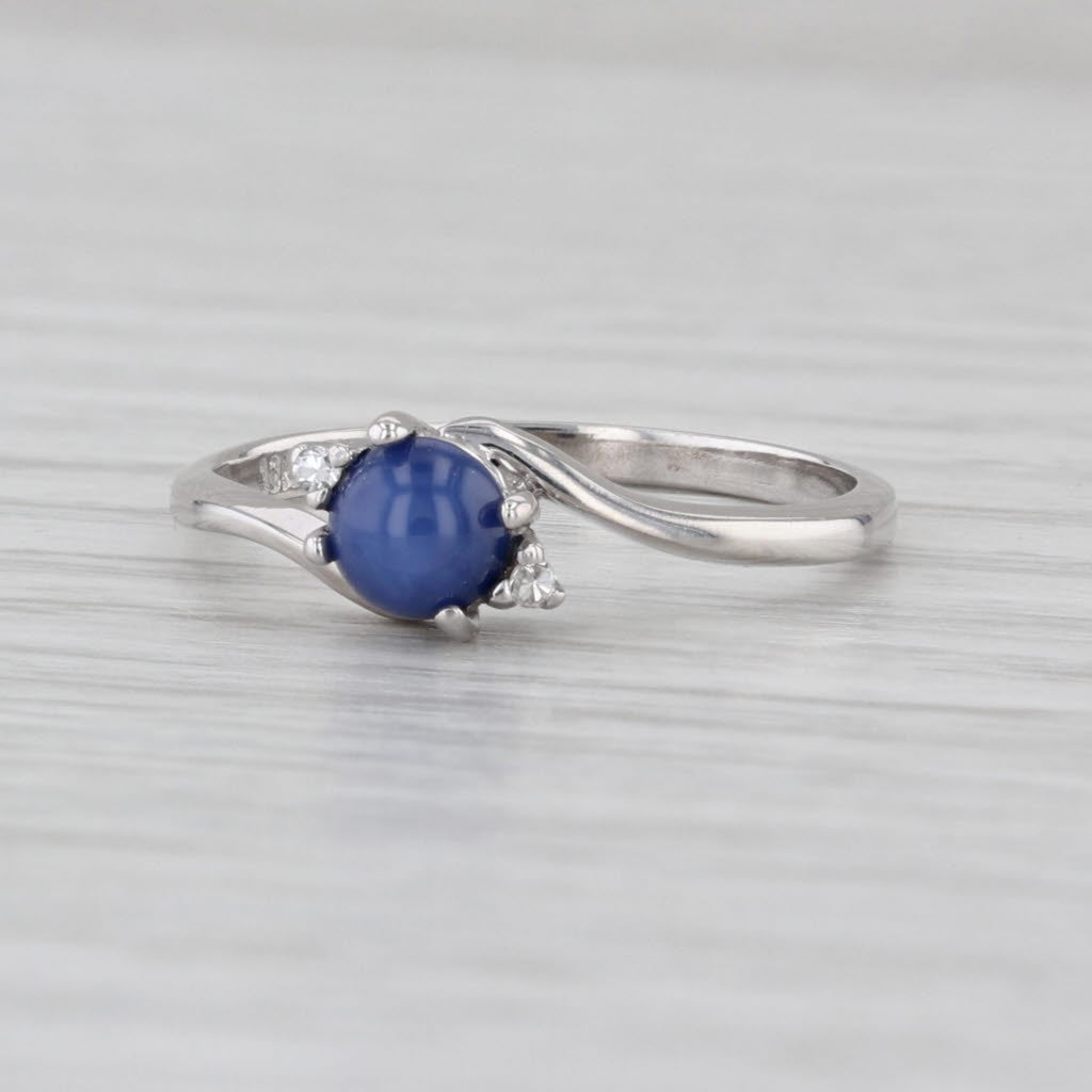 Blue Lab Created Star Sapphire Diamond Ring 10 White Gold Size 7.25
