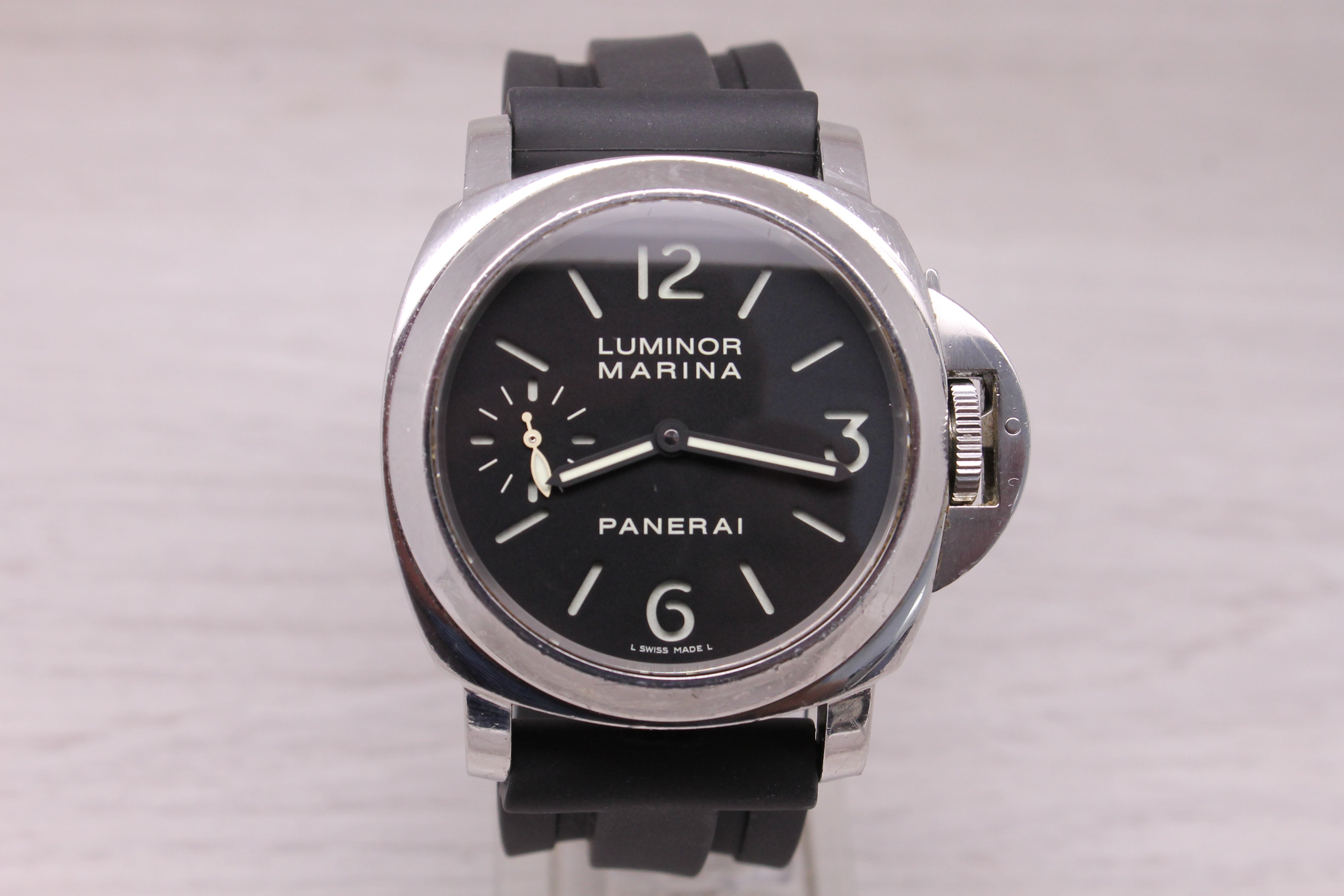 Panerai Luminor Marina PAM111 Mens 44mm Steel Manual Watch Sandwich Dial 00111