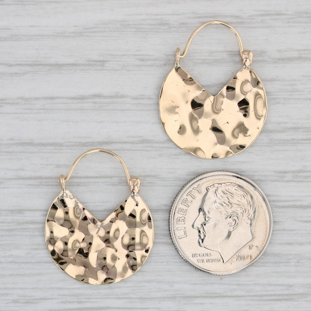 Gray Hammered Drop Earrings 14k Yellow Gold Pierced Hoops