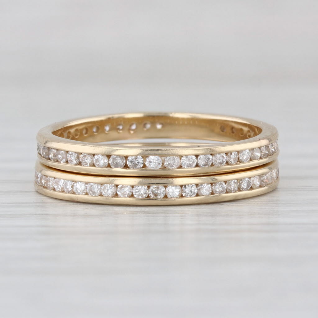 0.68ctw Diamond Eternity Bands 14k Yellow Gold Size 7 Stackable Wedding 2 Rings