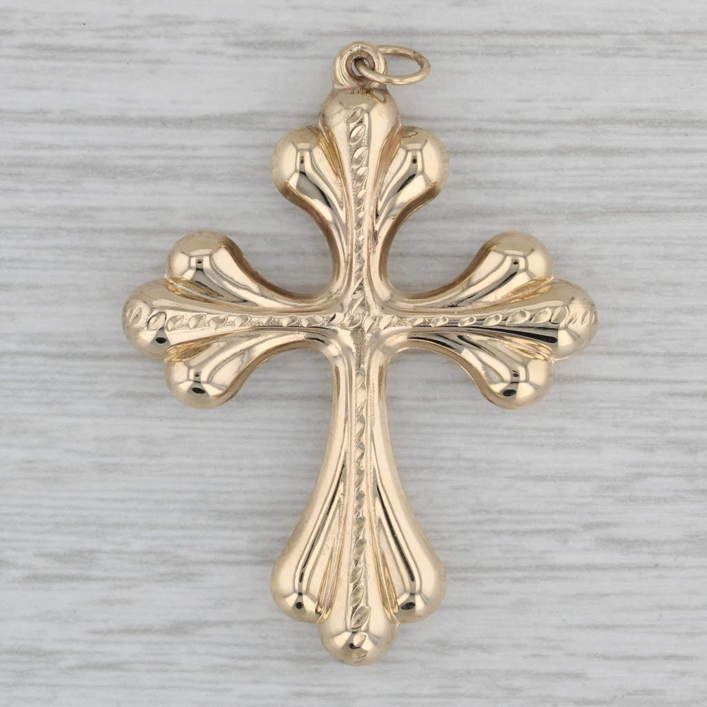 Gray Fancy Cross Pendant 10k Yellow Gold Religious Jewelry