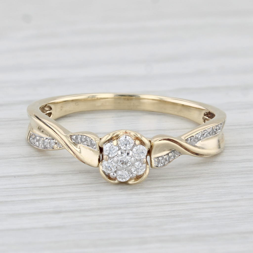 Light Gray 0.15ctw Diamond Cluster Engagement Ring 10k Yellow Gold Size 8 Woven Band