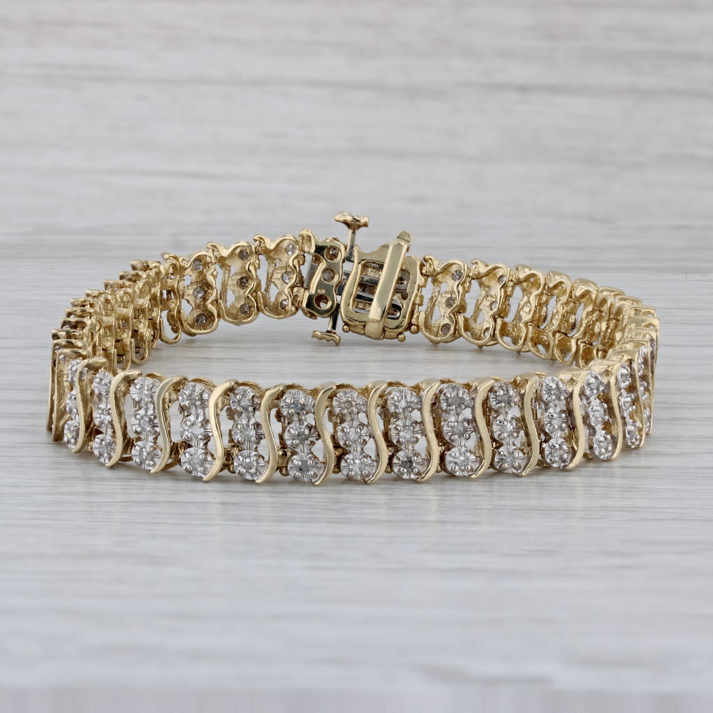 Gray 1.20ctw Diamond Tennis Bracelet 14k Yellow Gold 7.25" 9.2mm