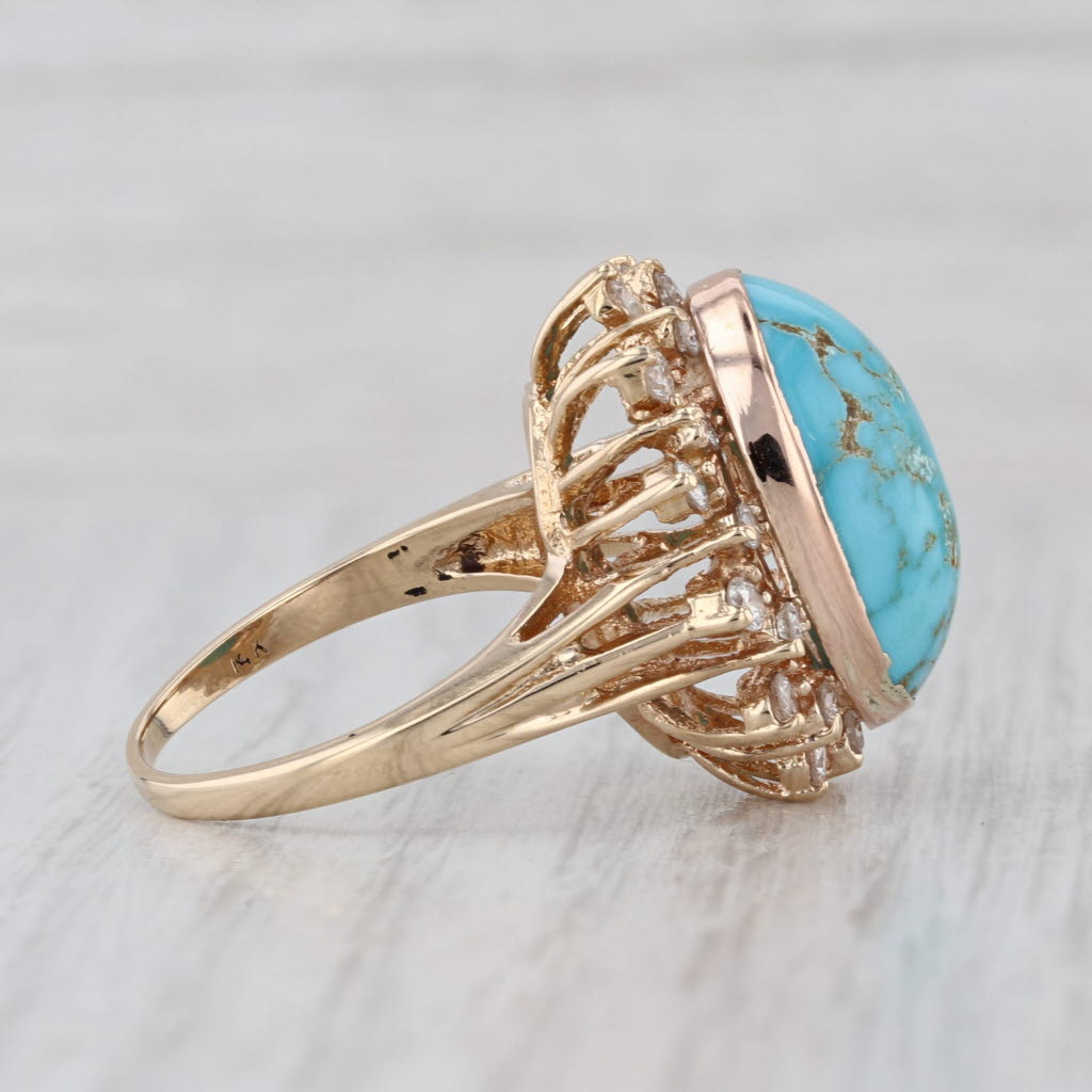 Turquoise Oval Cabochon Diamond Halo Ring 14k Yellow Gold Size 8 Cocktail