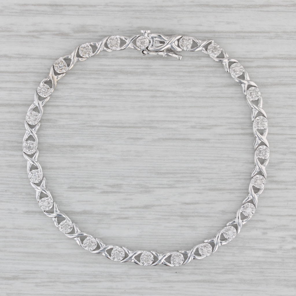 Gray 0.15ctw Diamond XO Tennis Bracelet 10k White Gold 6.25" 3.5mm