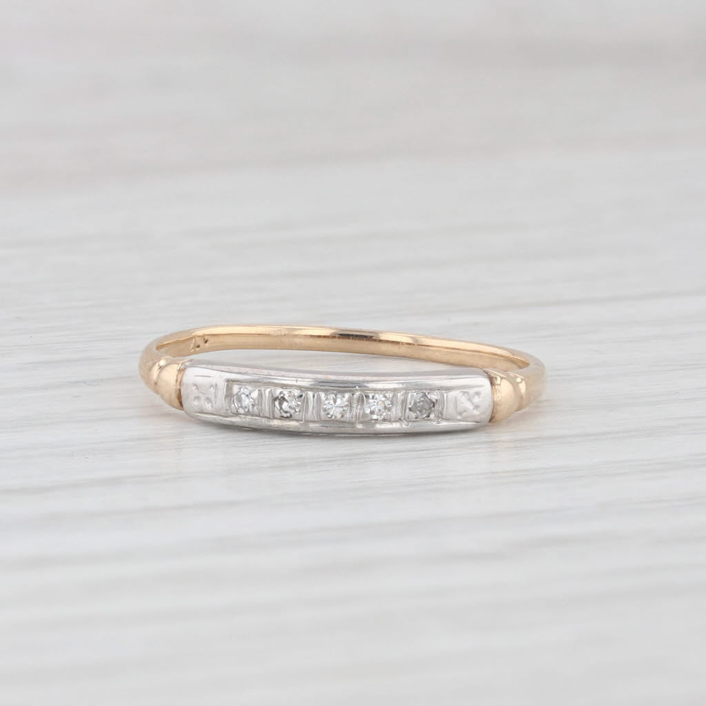 Light Gray Vintage Diamond Wedding Band 14K Gold Size 6 Ring Stackable