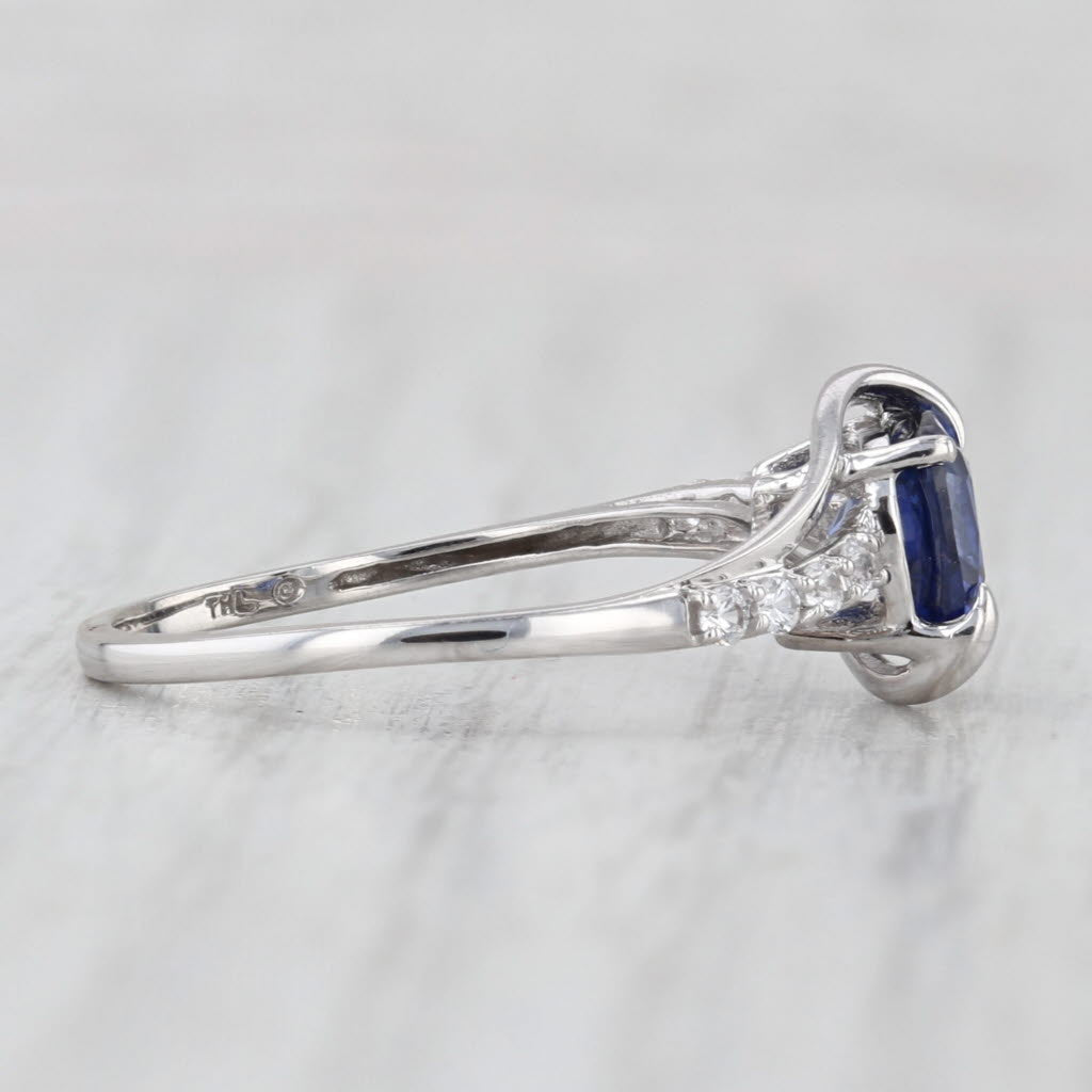 1.41ctw Lab Created Blue Sapphire White Topaz Ring 10k White Gold Size 7 Bypass