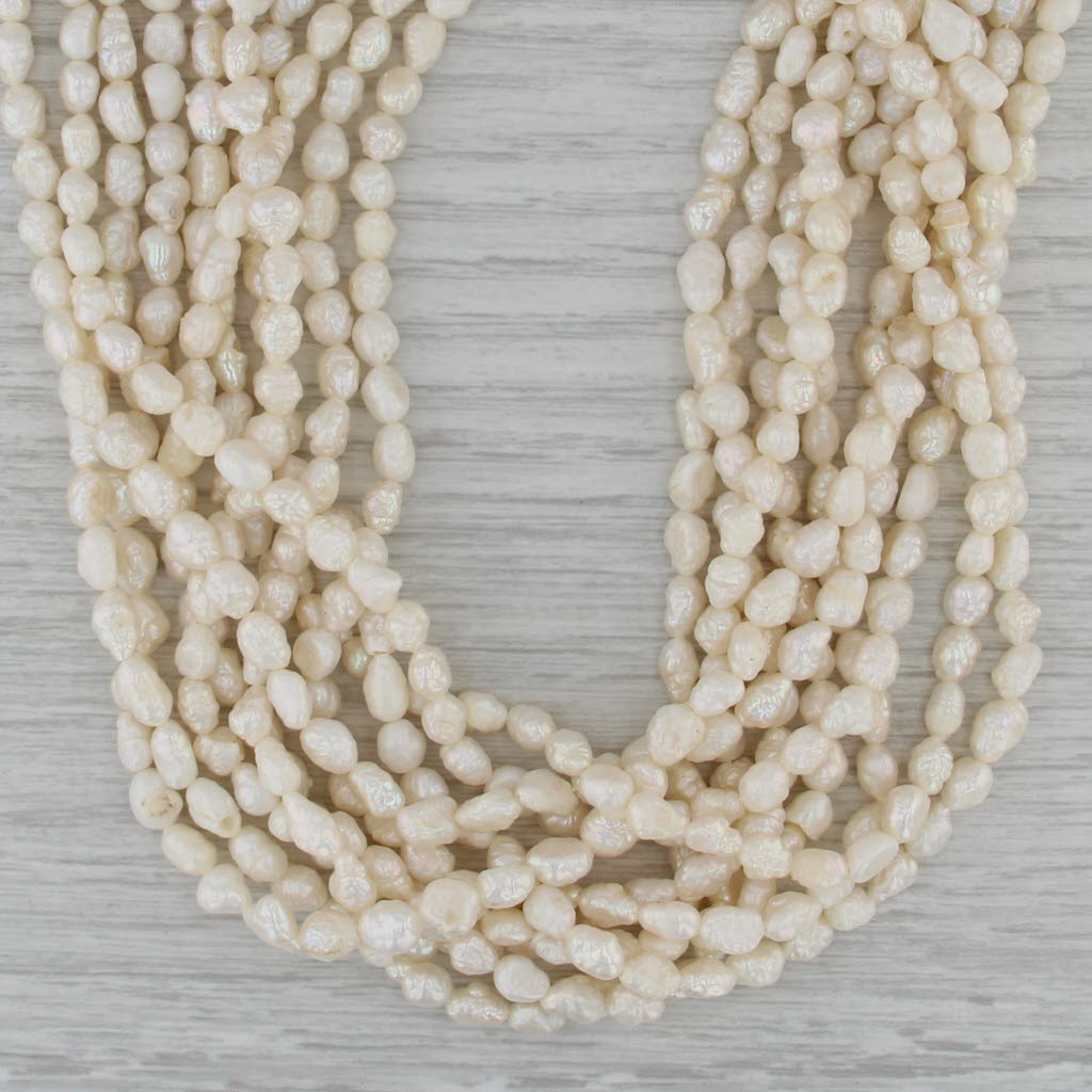 10-Strand Rice Krispie Pearl Twist Necklace 14k Yellow Gold Clasp 16"