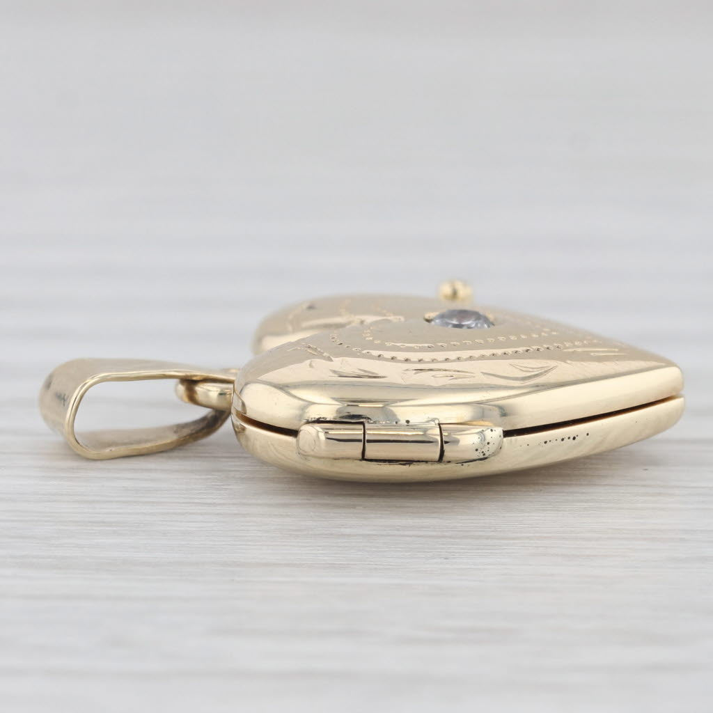 Light Gray Diamond Heart Photo Locket Pendant 14k Yellow Gold Engravable