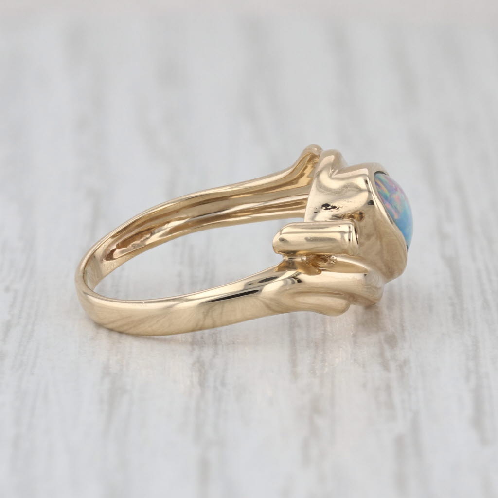 Multicolor Opal Diamond Bypass Ring 14k Yellow Gold Size 6.5