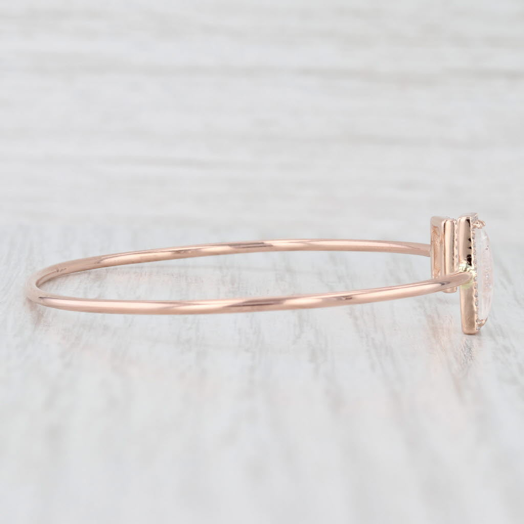 Light Gray New Moonstone Diamond Halo Cuff Bracelet 14k Rose Gold 6.75" Adjustable