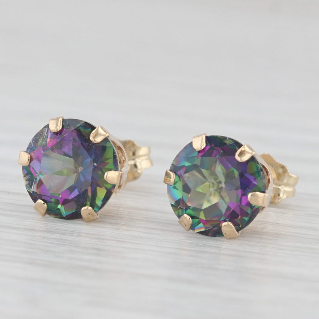 Light Gray 4.20ctw Mystic Topaz Stud Earrings 10k Yellow Gold Round Purple Green Solitaires