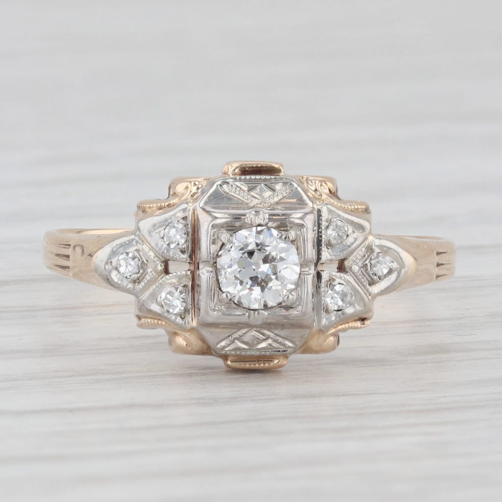 Light Gray Vintage 0.30ctw Diamond Engagement Ring 14k Yellow Gold Size 8.5