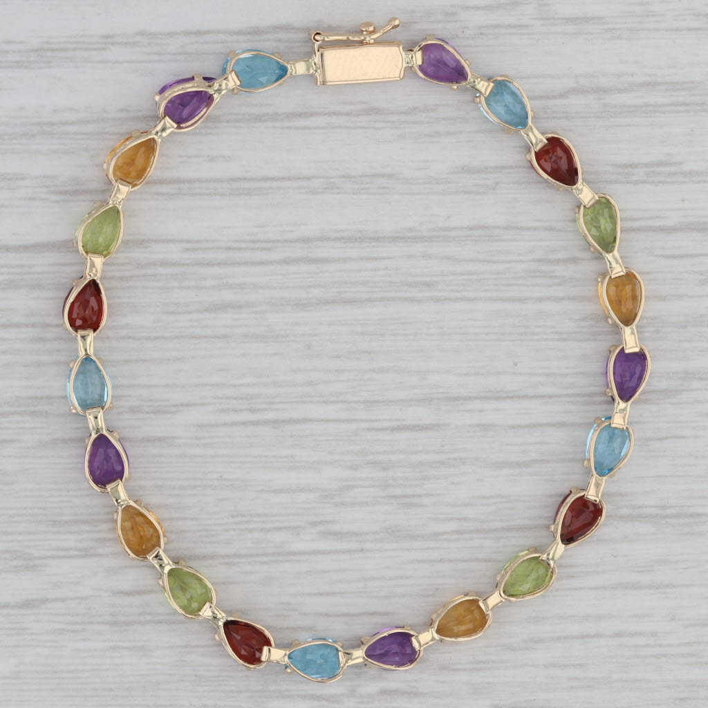 Gray 9.64ctw Gemstone Tennis Bracelet 14k Gold Amethyst Topaz Garnet Peridot Citrine