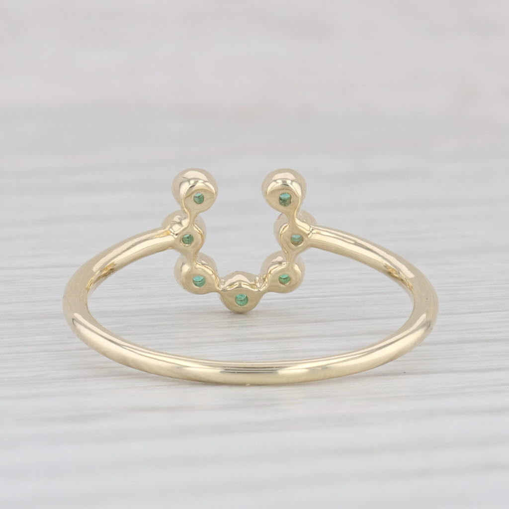 Light Gray New Emerald Horseshoe Ring 10k Yellow Gold Size 7.25