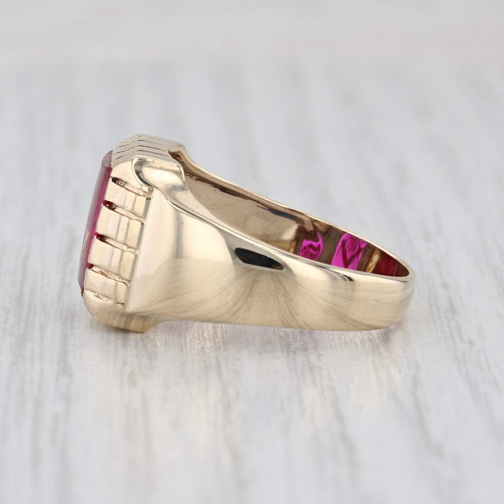 Vintage Masonic Signet Ring 10k Yellow Gold Lab Created Ruby Blue Lodge 10.25