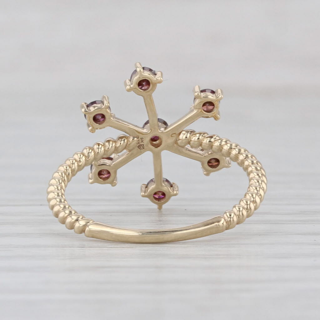 0.36ctw Purple Red Diamond Snowflake Ring 9k Yellow Gold Size 6 COA