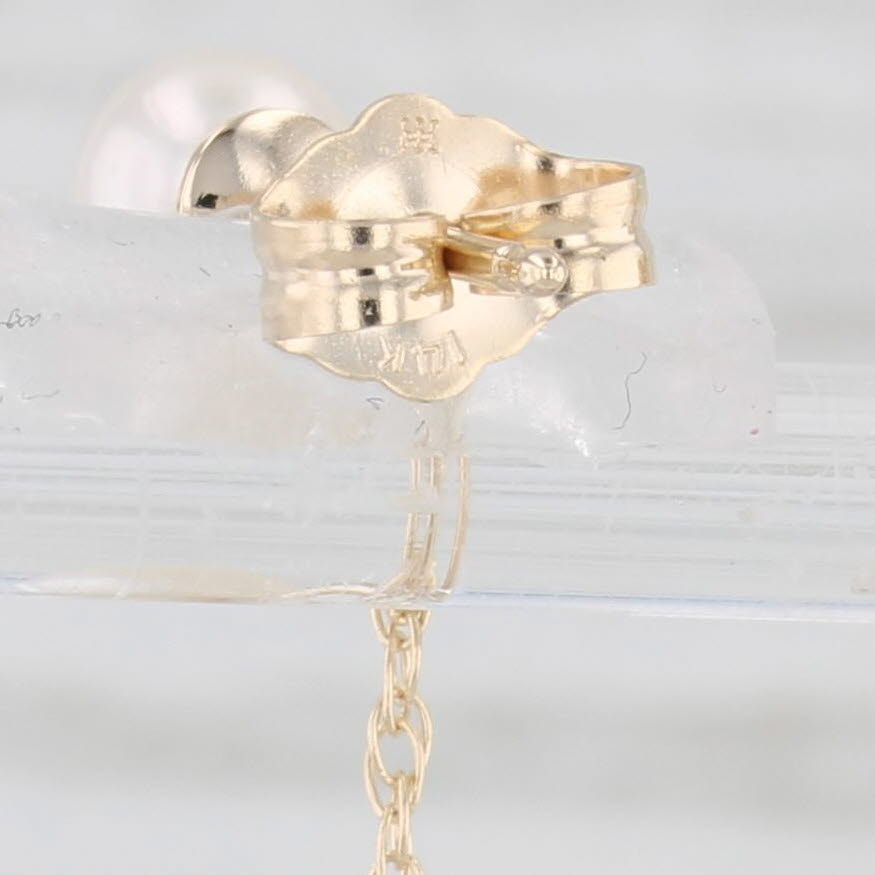 Light Gray Cultured Pearl Drop Earrings 14k Yellow Gold Drops 3-Stone Drop