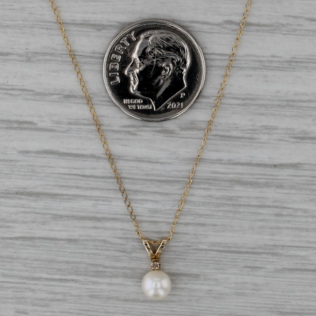 Cultured Pearl Solitaire Pendant Necklace 14k Yellow Gold 19" Curb Chain