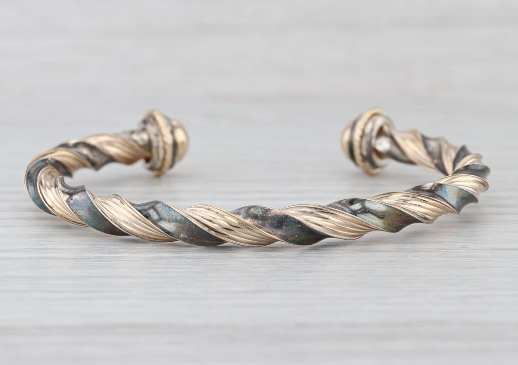 Peter Brams 2-Toned Twist Cuff Bracelet Sterling Silver 14k Gold 6.75"