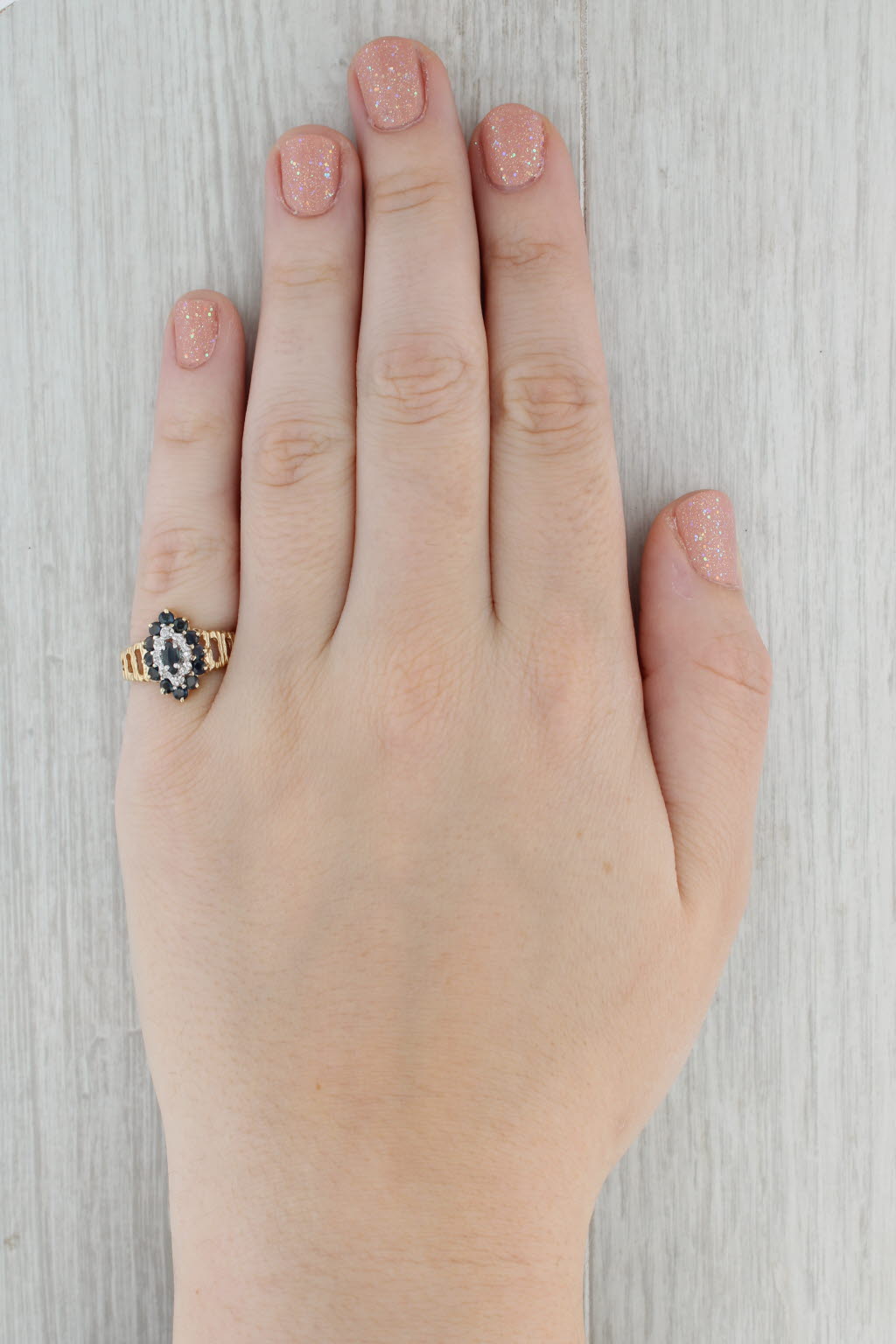 Gray 0.90ctw Marquise Blue Sapphire Diamond Ring 10k Yellow Gold Size 6.25