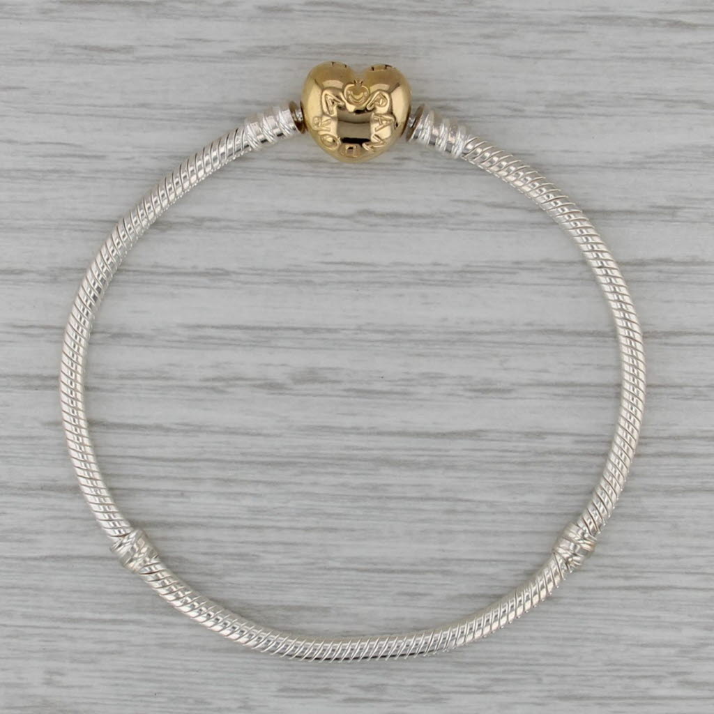 Pandora Heart Lock Charm Bracelet Sterling Silver Gold Toned 7.1" 18cm 568707C00