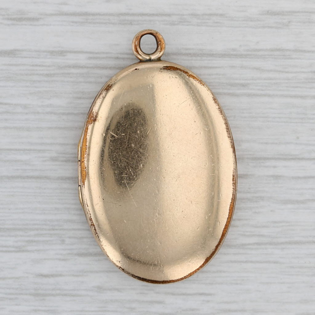 Gray Vintage Flower Engraved Picture Locket Pendant Gold Filled Floral Engravable