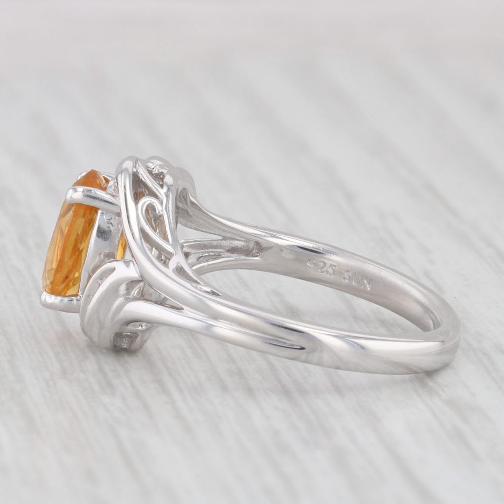 Light Gray 1.70ct Oval Citrine Ring Sterling Silver Size 7 Diamond Accents
