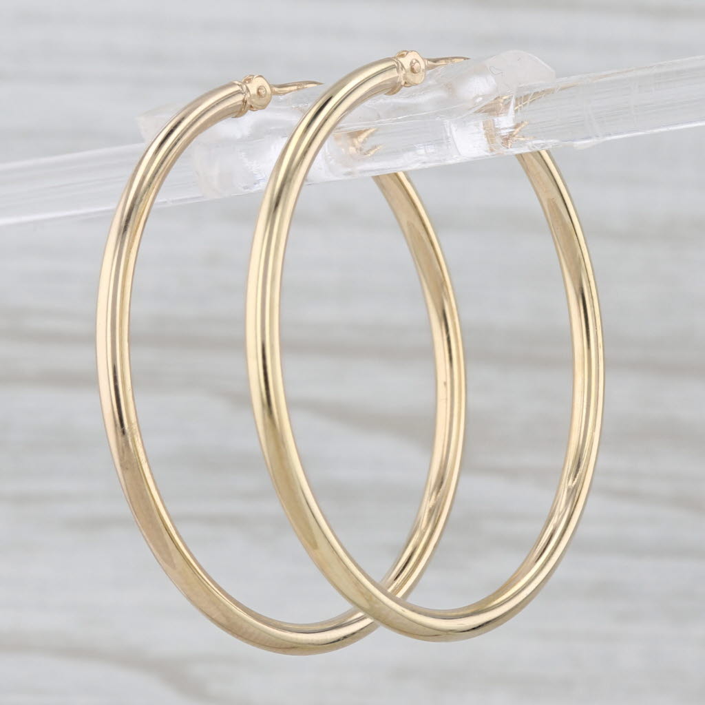 Round Hoop Earrings 14k Yellow Gold Pierced Snap Top Hoops 33.5 x 2mm