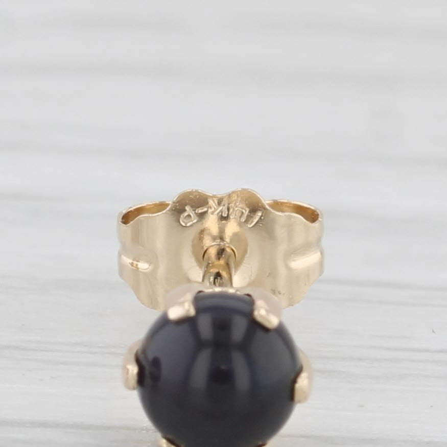 Light Gray Black Agate Bead Stud Earrings 14k Yellow Gold Round Solitaire Studs