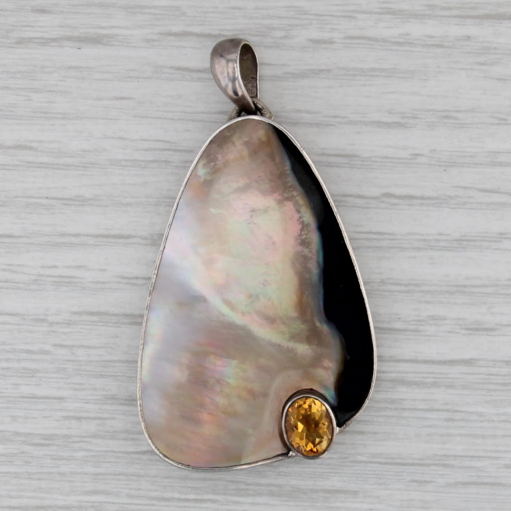 Gray Shell 1.65ct Citrine Statement Pendant Sterling Silver Marta Howell
