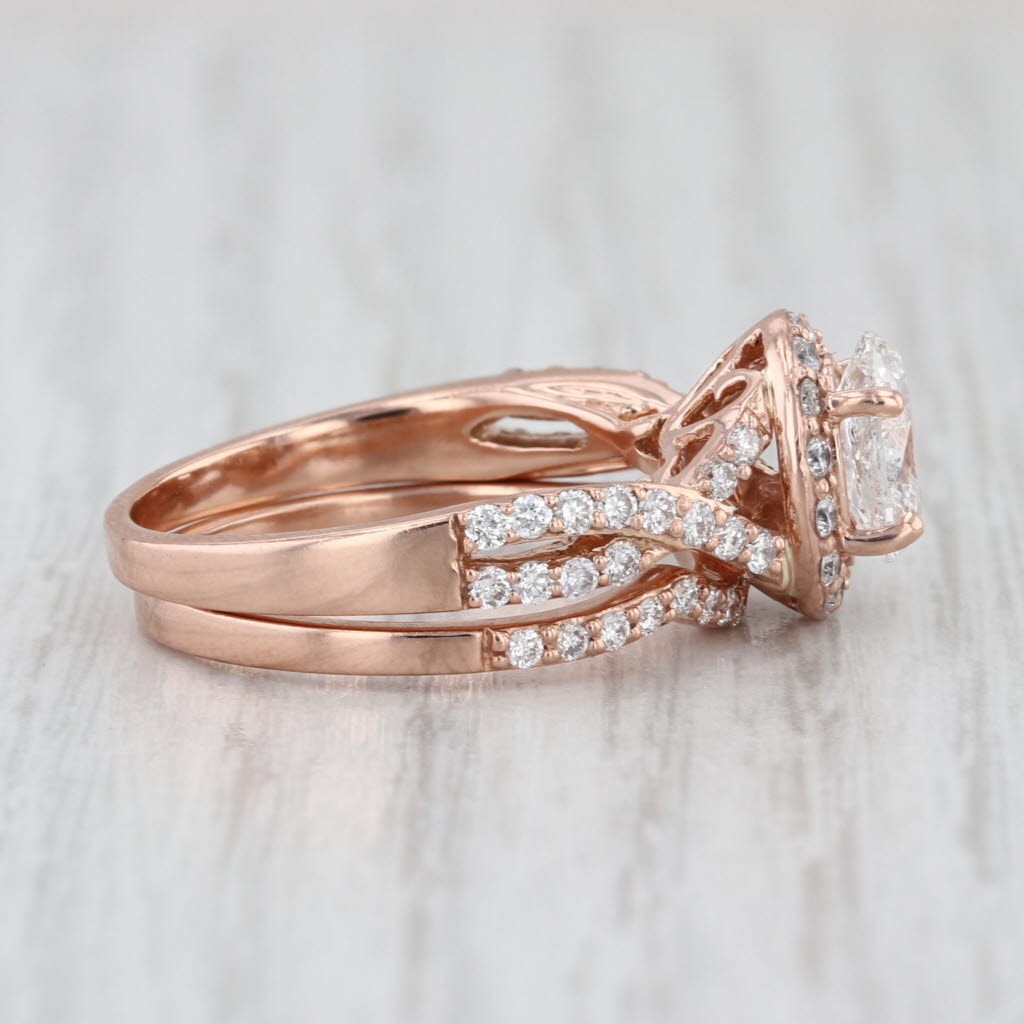 1.58ctw Oval Halo Engagement Ring Wedding Band Bridal Set 14k Rose Gold Size 7