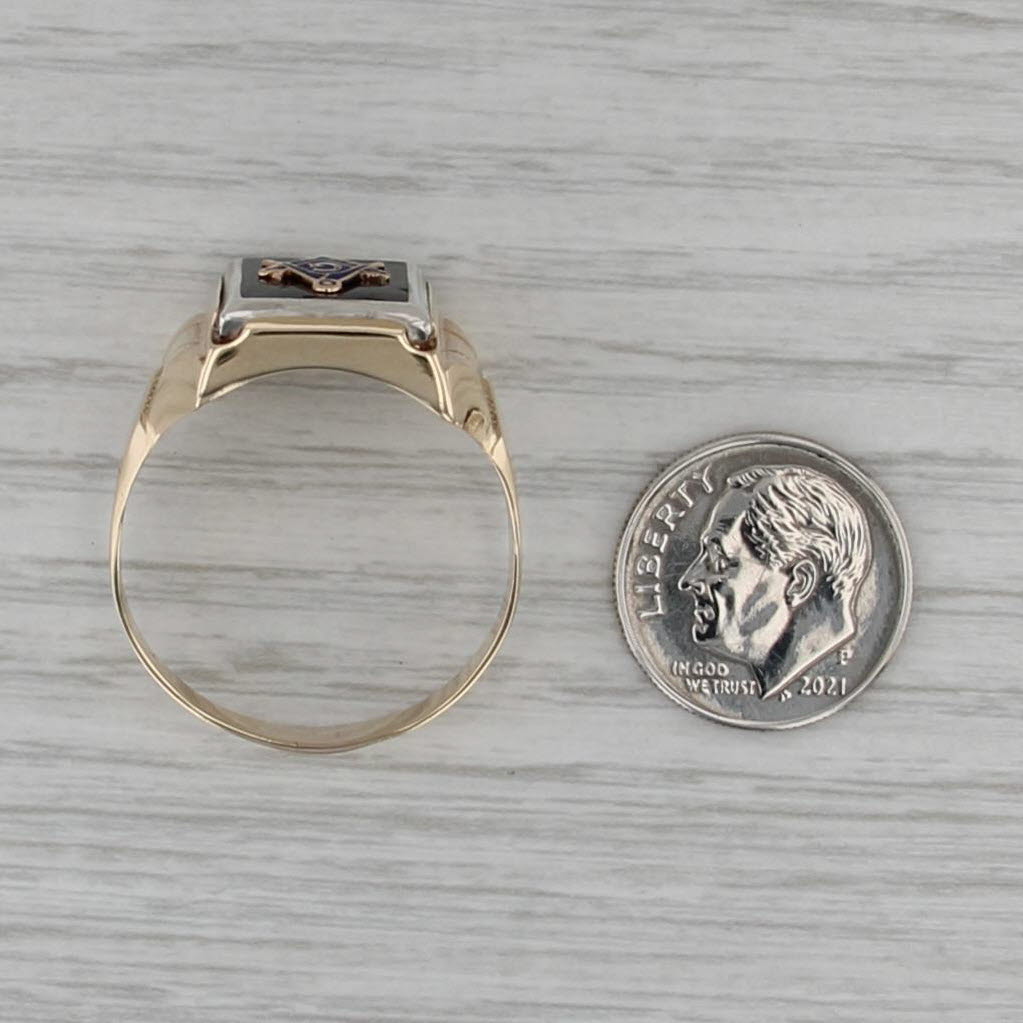Vintage Enamel Masonic Signet Ring 10k Gold Sterling Silver Blue Lodge Size 14.5