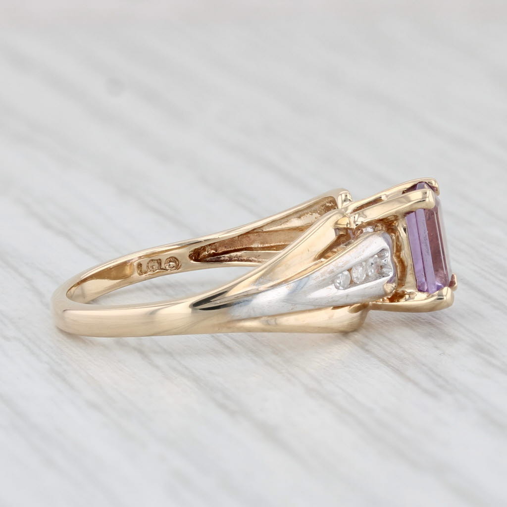 Light Gray 0.92ctw Amethyst Diamond Ring 10k Yellow Gold Size 7 Emerald Cut Solitaire