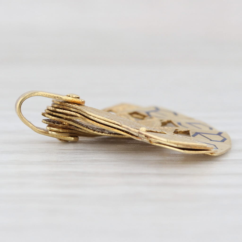 Light Gray Vintage Espana Fan Pendant 18k Yellow Gold Spain Souvenir Moving Parts Charm