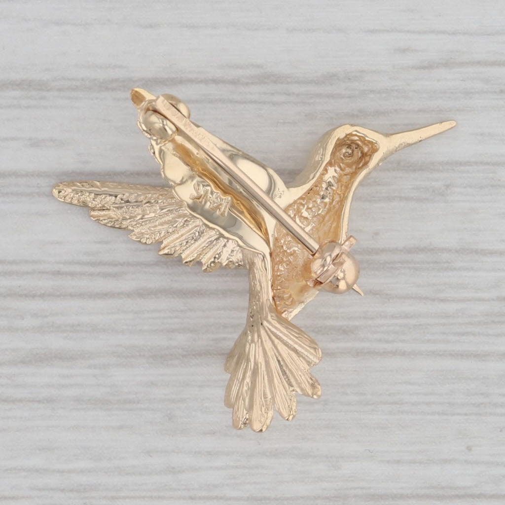 Gray Small Hummingbird Pin 14k Yellow Gold Brooch
