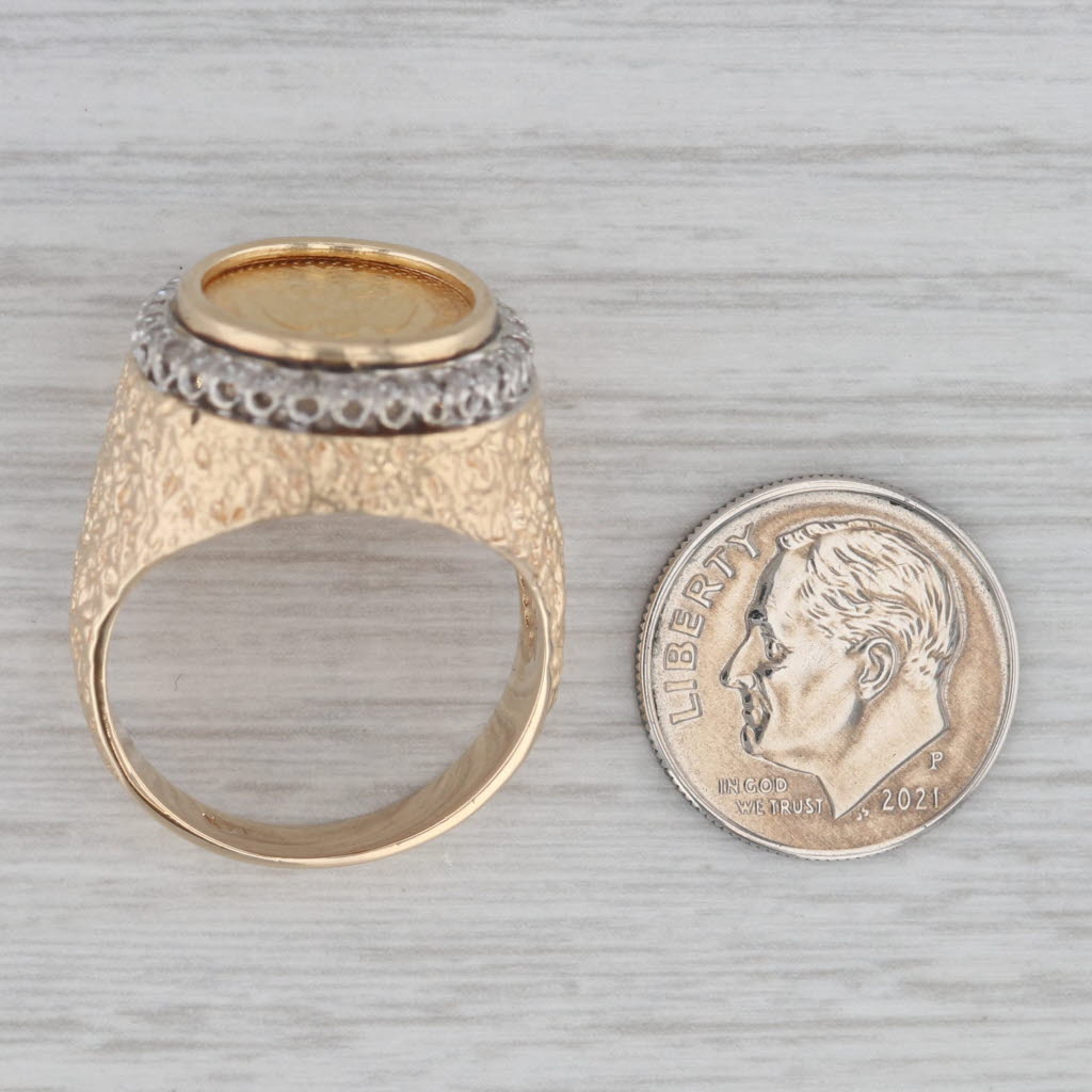 Gray 1945 Dos Pesos Mexican Coin Ring 14k Yellow Gold Nugget Band Size 9.75