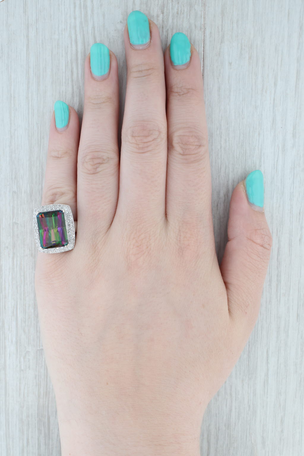 Gray 16.80ctw Mystic Topaz Diamond Halo Ring 14k White Gold Size 7.25 Cocktail